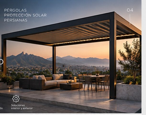 Pérgola bioclimática en terraza residencial
